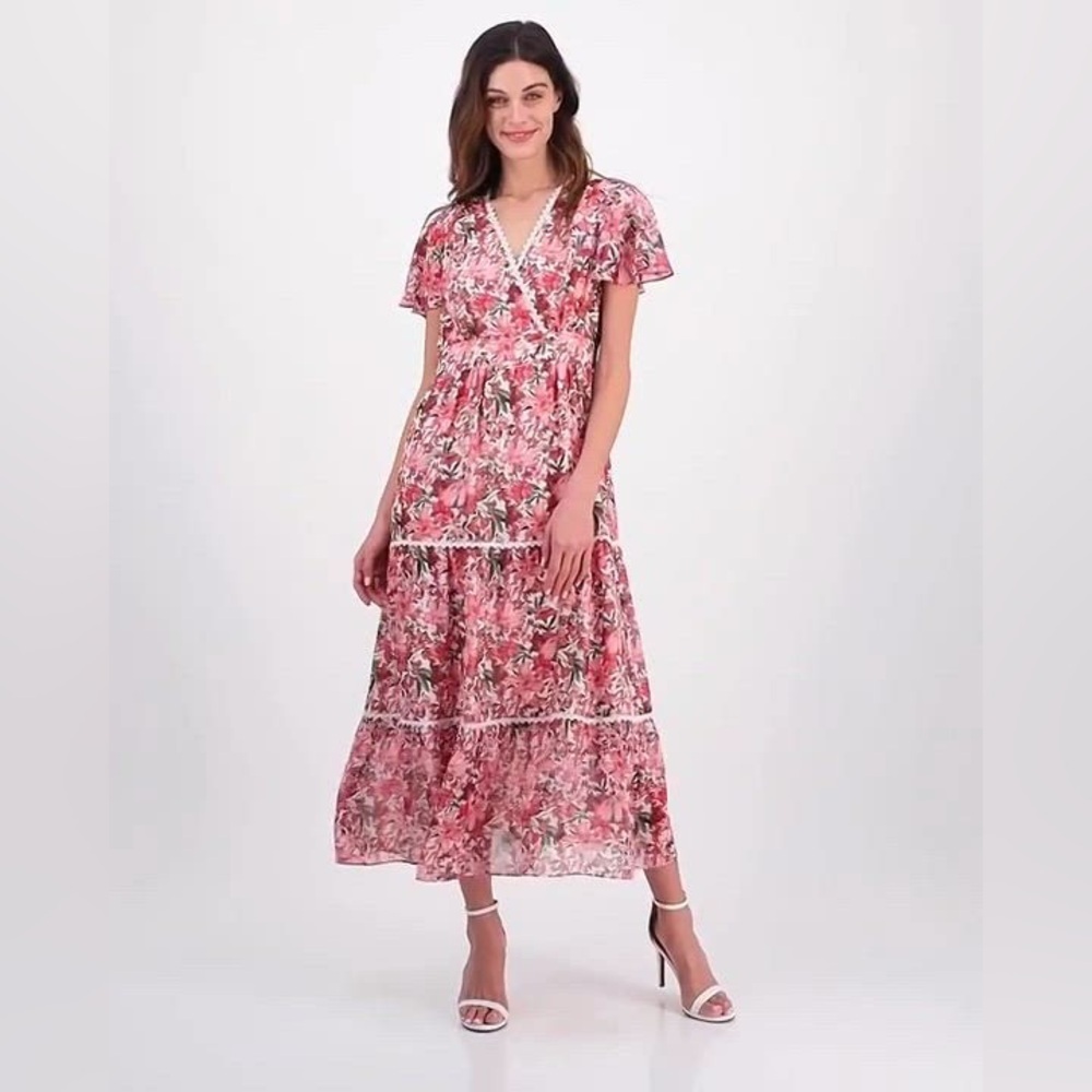 Anne Klein Women's Printed Surplice-Neck Flutter-Sleeve Dress